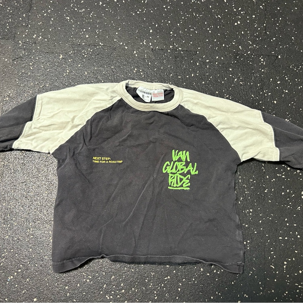 Zara Black and Gray Long Sleeve Tee with Green Print